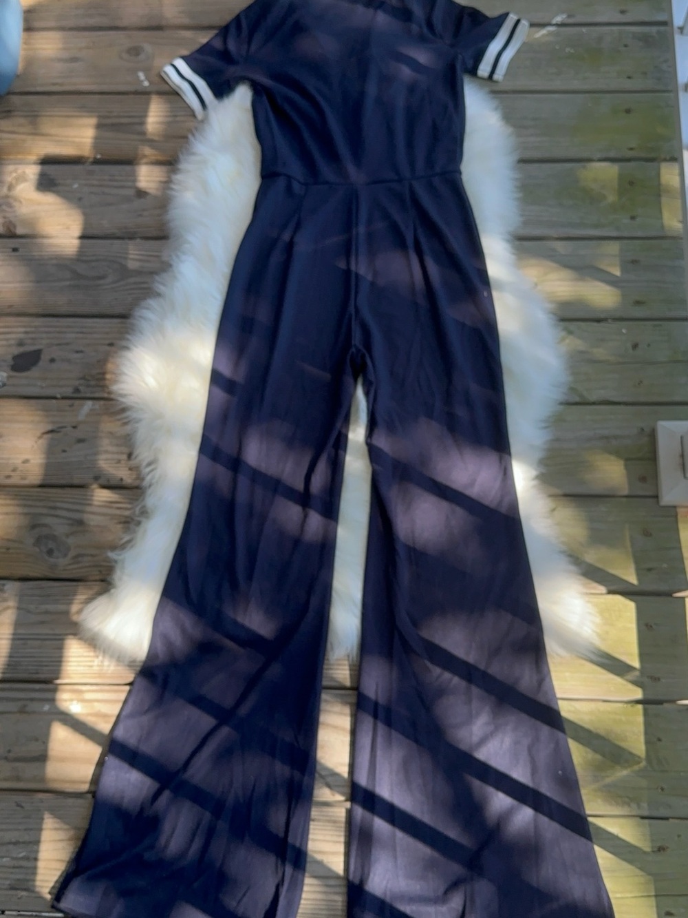 Fashion Nova Navy Polo-Style Wide-Leg Dianna Jumpsuit with White Trim - Picture 8 of 10